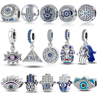 Silver Color Evil Eyes Charms Beads Fatima Hand Hamsa Hand Dangle Fit Pan Bracelet Jewelry Marking Gift