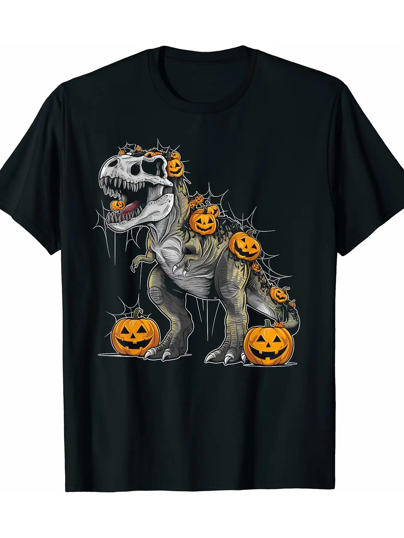 Halloween T-shirt Dinosaur Tyrannosaurus Pumpkin Horror Party Costume T-shirt 200g S