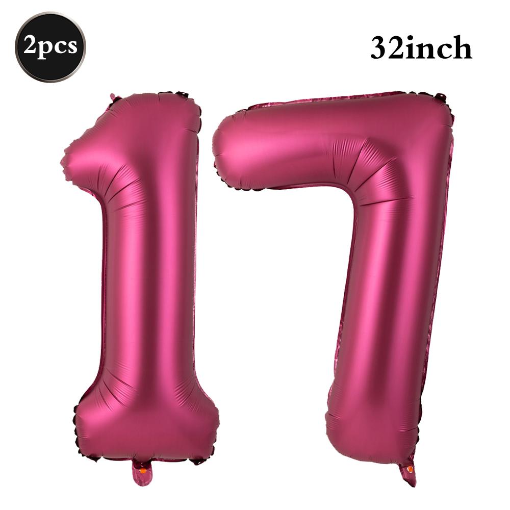 Giant 32 Inch Number Balloon Set Metallic Rose Red Foil Helium Balloon Kit DIY Happy Birthday Party Decor Kids Adult Anniversary