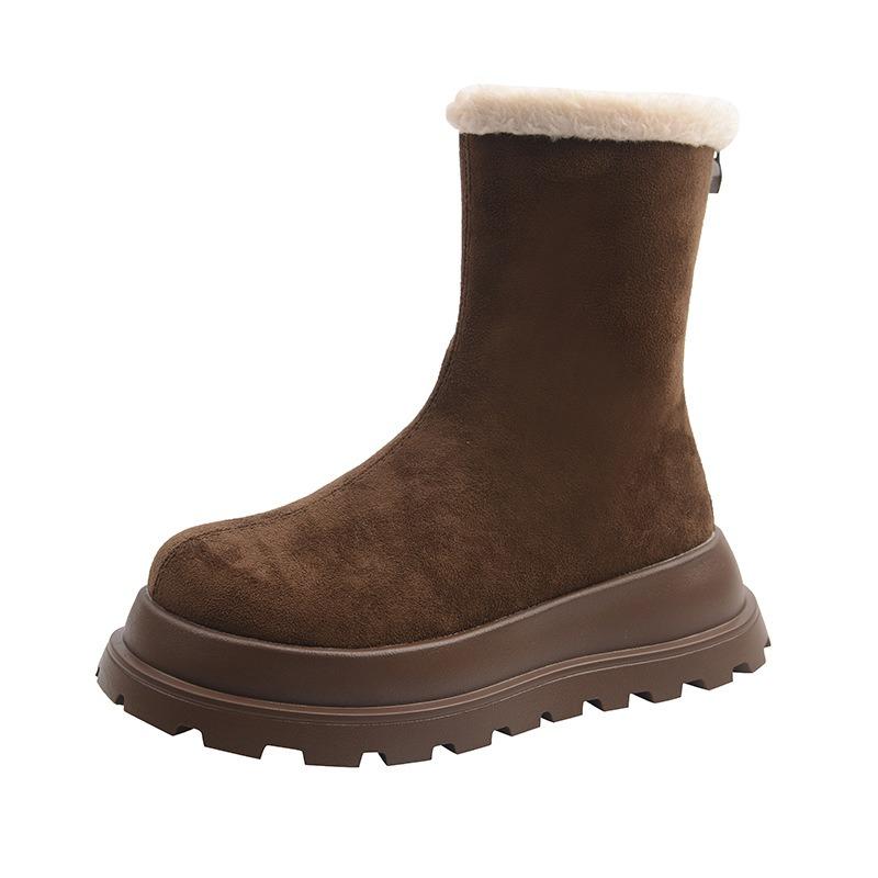 Winter New Women's Matte Leather Retro Fluffy Lapel Wool Snow Boots Two Wear Piled Thickened Thermal Cotton Boots