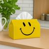 1pc, 2D Flat Printing, Tissue Box Yellow Fabric Pop Art Minimalist Modern Tissue Box - Joyful Face Bold Multi-Purpose Storage Organizer for Kitchen, D