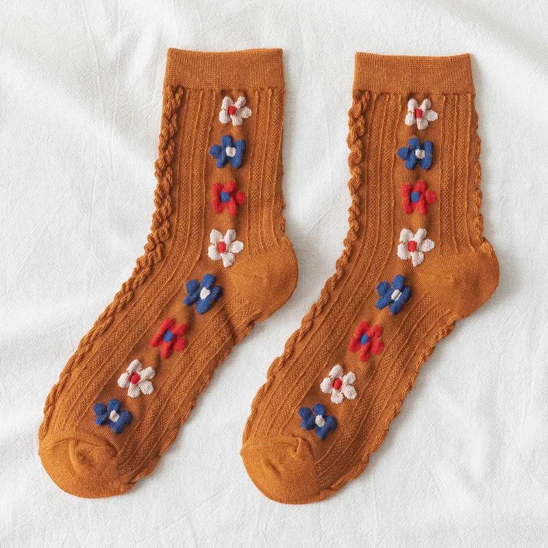 Three Pairs of Women's Socks Korean Fashion Plaid High Socks Autumn and Winter Retro Wild Pile Socks