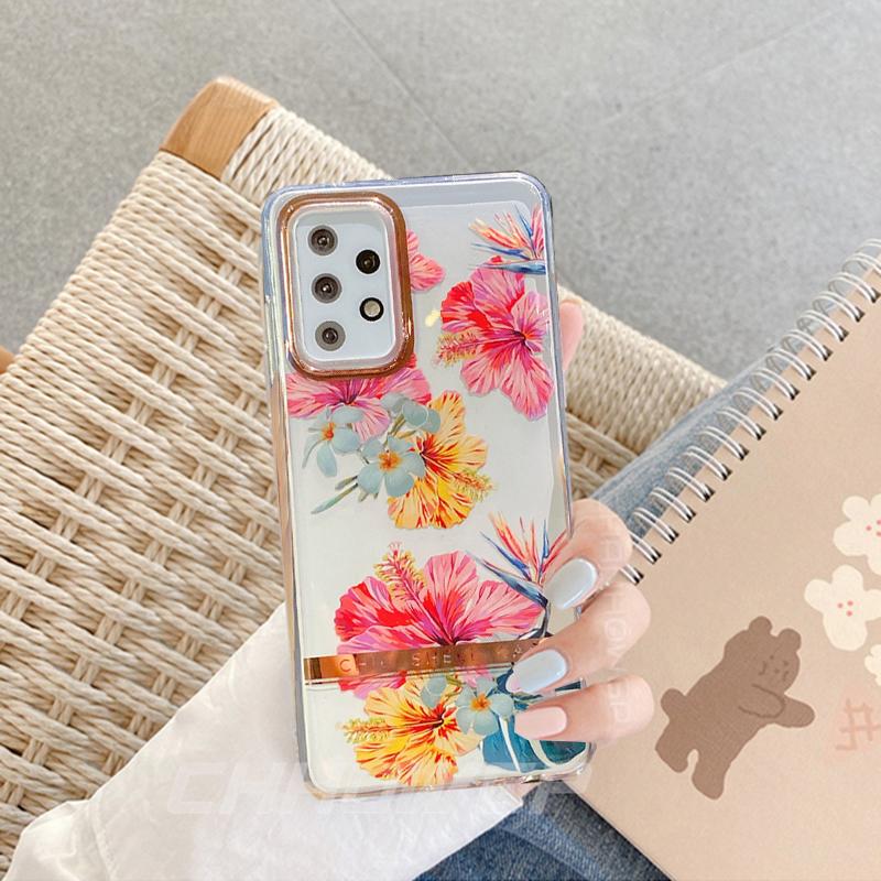 Painted Phone Case For Samsung Galaxy S20 S21 S30 Plus Ultra FE Transparent Flower Cover Soft TPU Shockproof Case For Samsung A12 A52 A72 5G