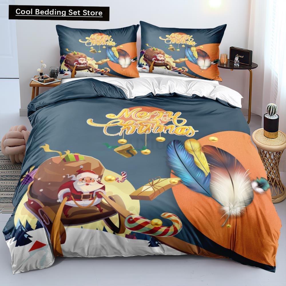 3D Christmas King Queen Duvet Cover Set Kids Cartoon Merry Christmas Red Quilt Cover 2/3pcs Polyester Beddings Set Single Double