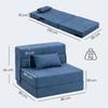 Floor Sofa, Upholstered Couch, Convertible into Mattress, Foam, Cushion, Dark Blue