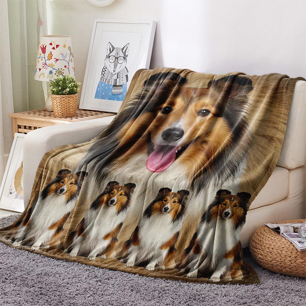 1Pc Sheepdog Siberian Husky Print Flannel Blanket, High Quality Comfortable for All Seasons, Home Decor, Warmth and Comfort, Perfect for Gifts