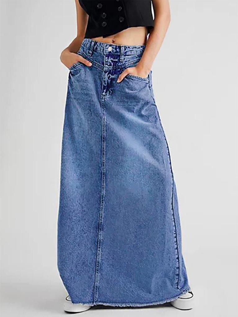 Women's High Waist Retro Denim A-line Skirt - Slimming Mid-length for Spring, Summer & Autumn