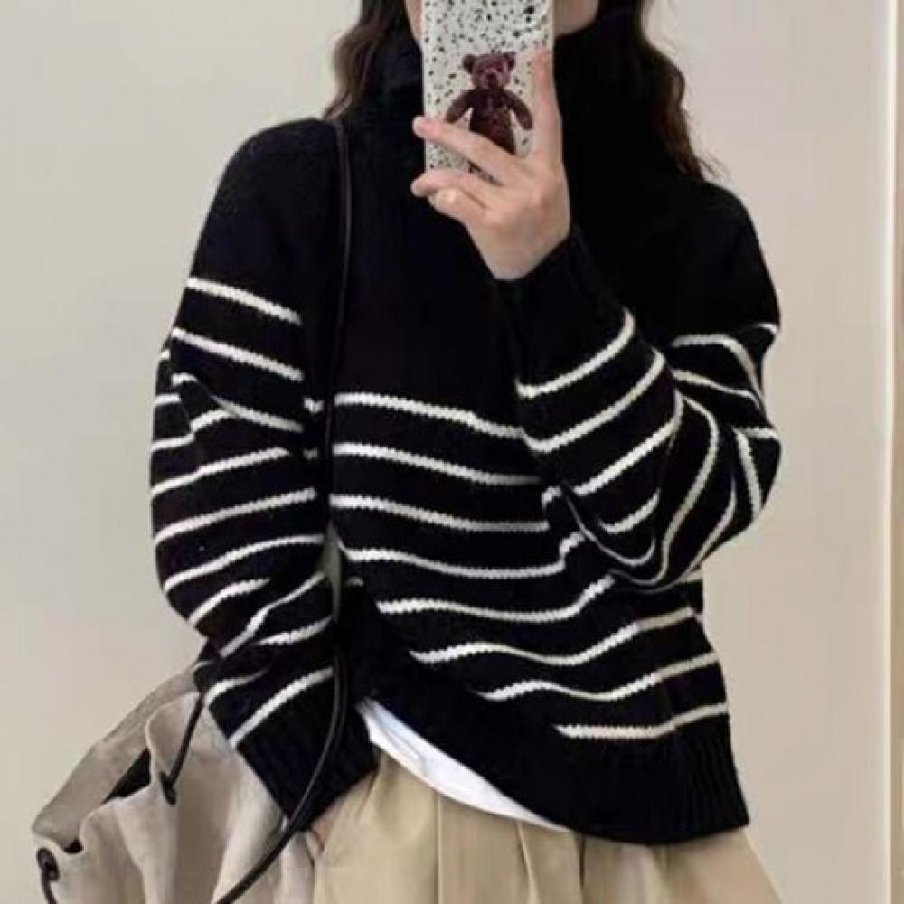 Navava Men Warm Daily Stripe Half Zip Long Sleeve Knit Sweater Nk3446