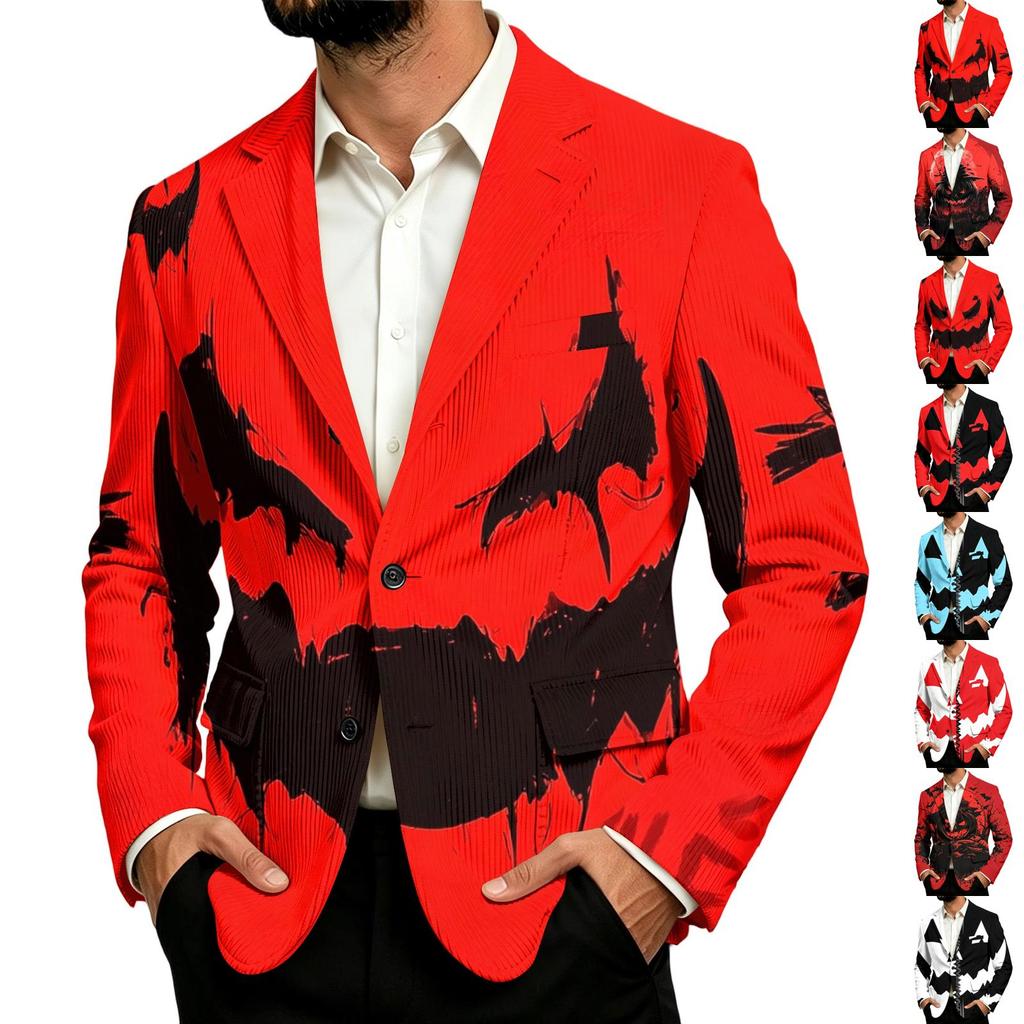 Men's Corduroy Business Casual Jacket with Halloween Print