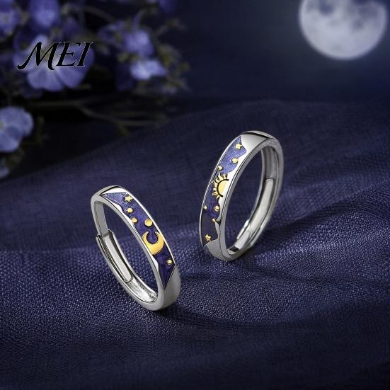 Starry Sky Ring Set Finger Ring, Adjustable Fit Couple Rings, Zinc Alloy Band Matching Bands with Sun Moon Design for Anniversary Daily Wear Romantic