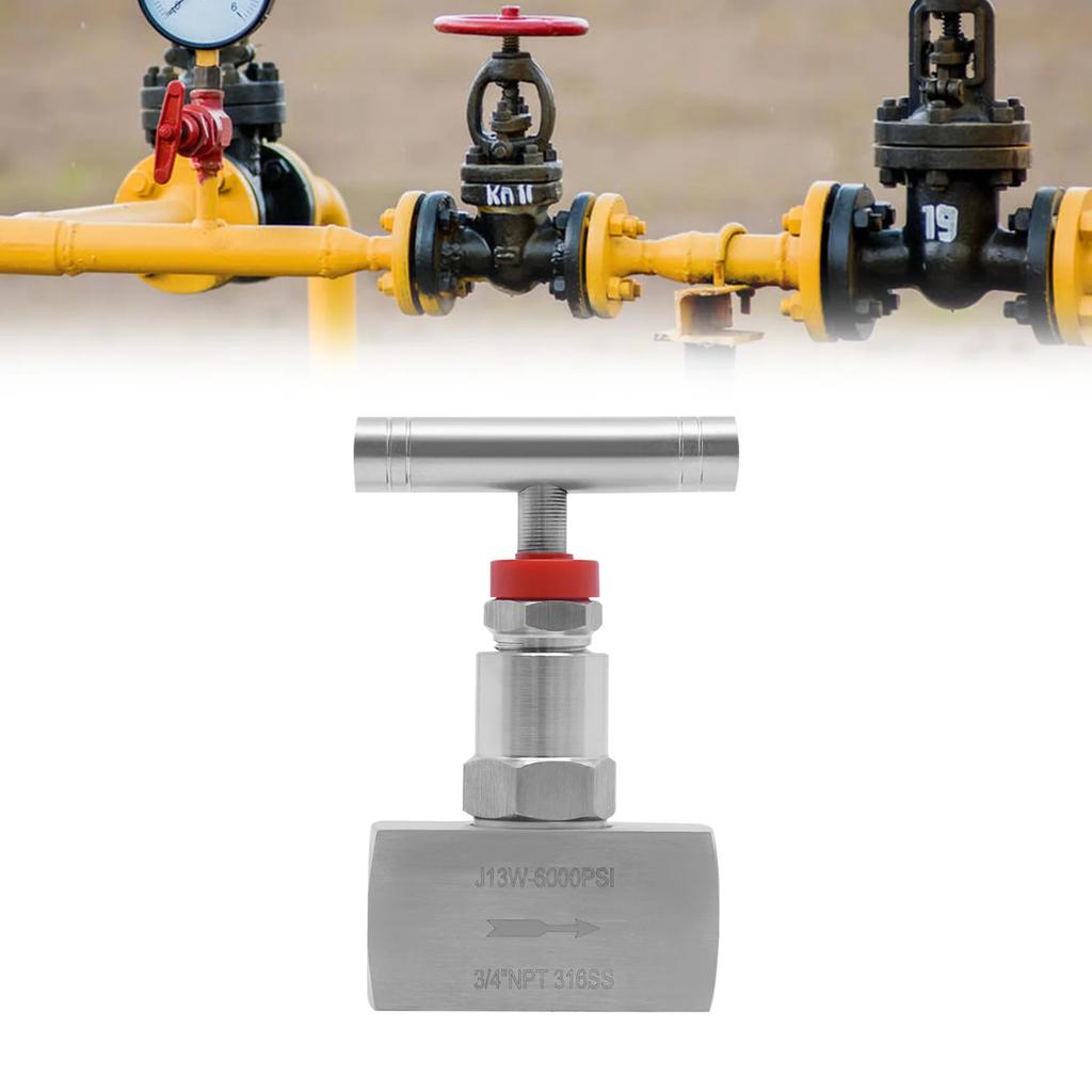 3/4" NPT Stainless Steel 316 Straight Needle Valve, Leak-Proof Thread Hydraulic Flow Control Valve for Piping & Fluid Regulation