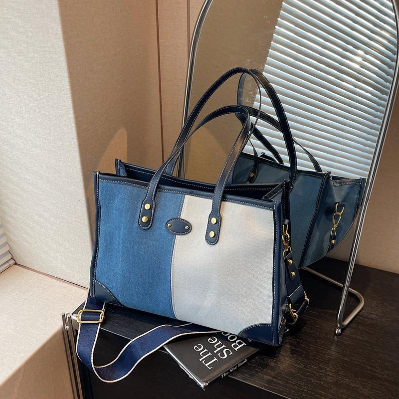 Crossbody Large-capacity Bag Women's New Fashion Tote Handbag Contrasting Denim Shoulder Bag