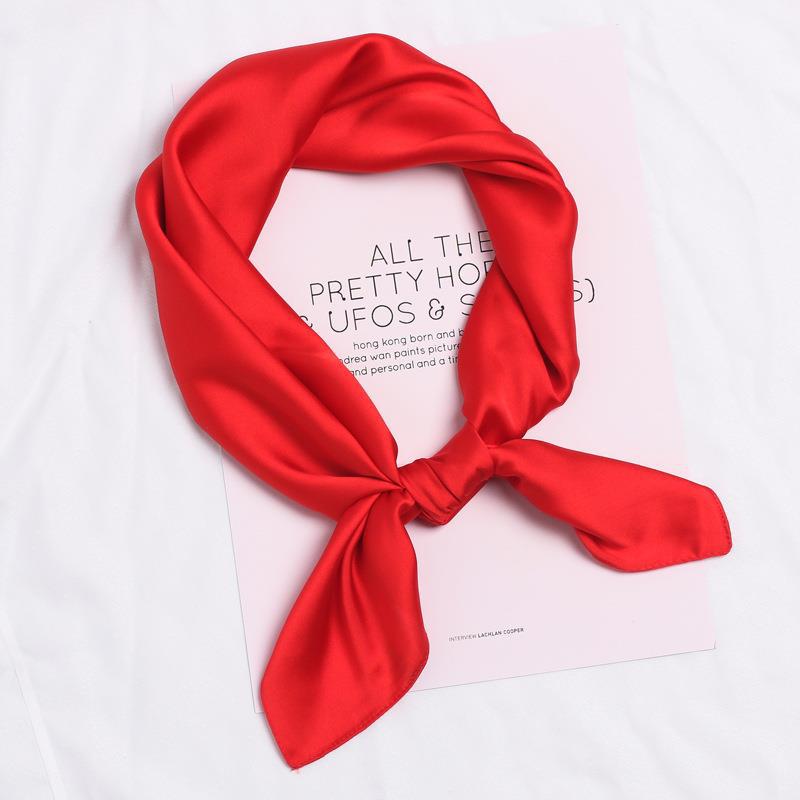 Simulated Silk Scarf Women'S 70 Square Scarf Solid Color Versatile Flight Attendant Professional Scarf Trendy High-End Sunscreen Headscarf