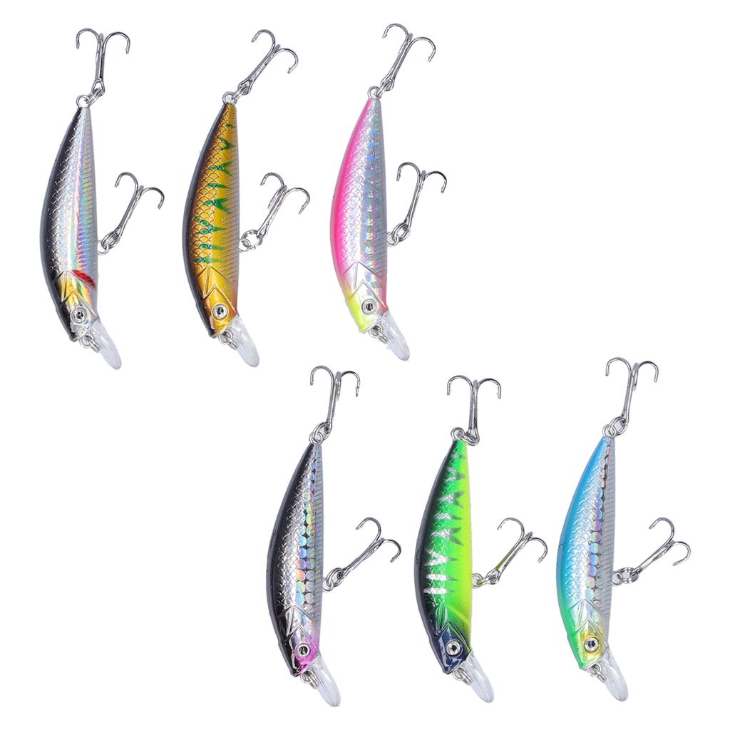 6pcs Fishing Lures Hard Bait Minnow Crank Bait with Double Hook Bass Crankbait Wobblers
