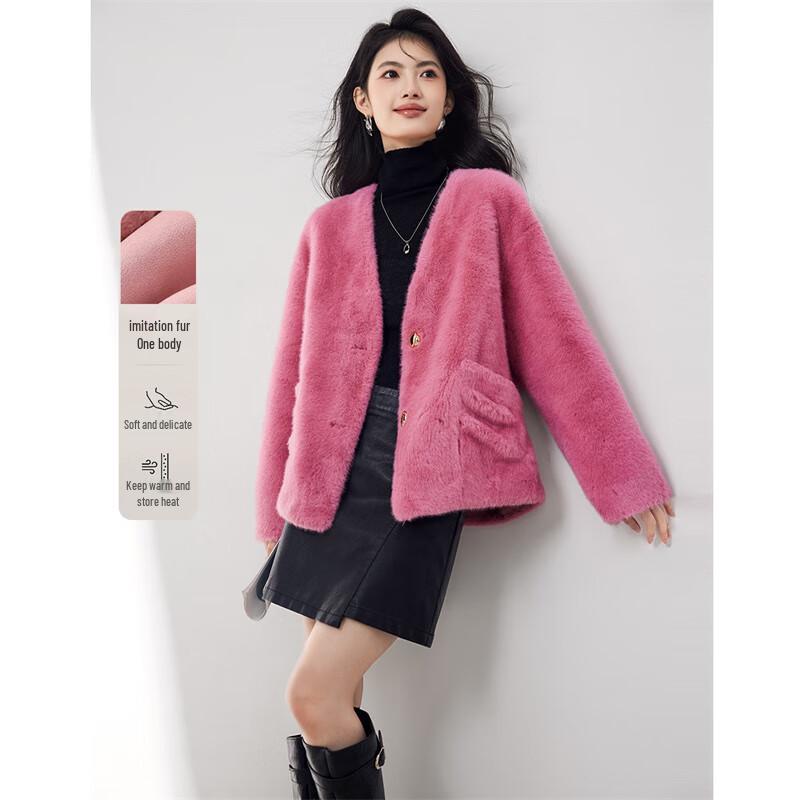 

XinFeiYu Women s Chic Plush Faux Fur Coat L