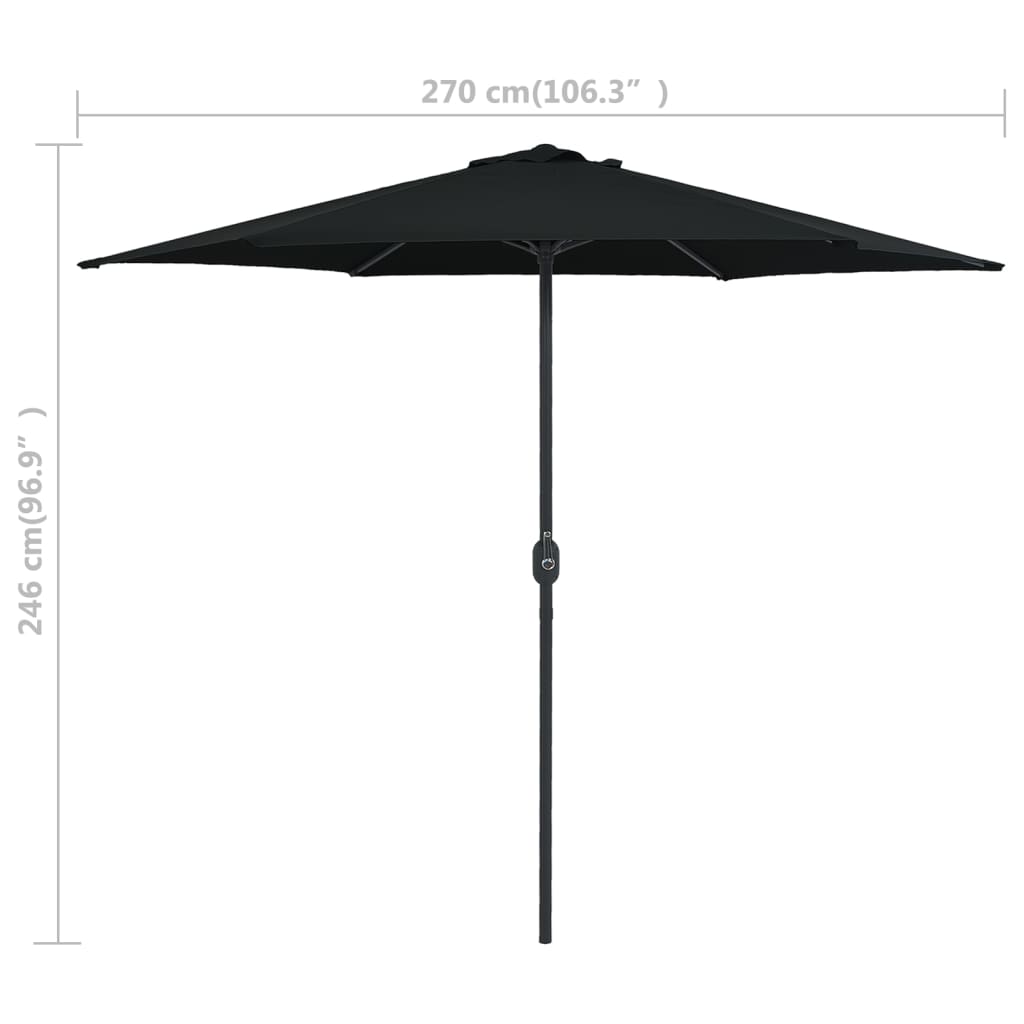 Aluminum Mast Sun Umbrella 270 X 246 Cm Black