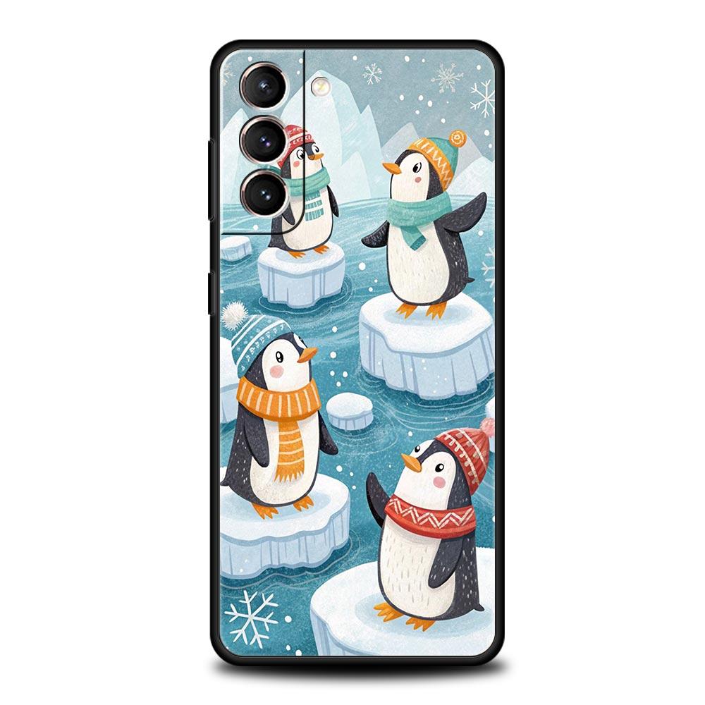 Penguin Kawaii Cute Soft Phone Case For Samsung Galaxy S25 Edge S24 Plus S23 FE S22 S21 S20 Ultra 5G S10 Black Protect Cover