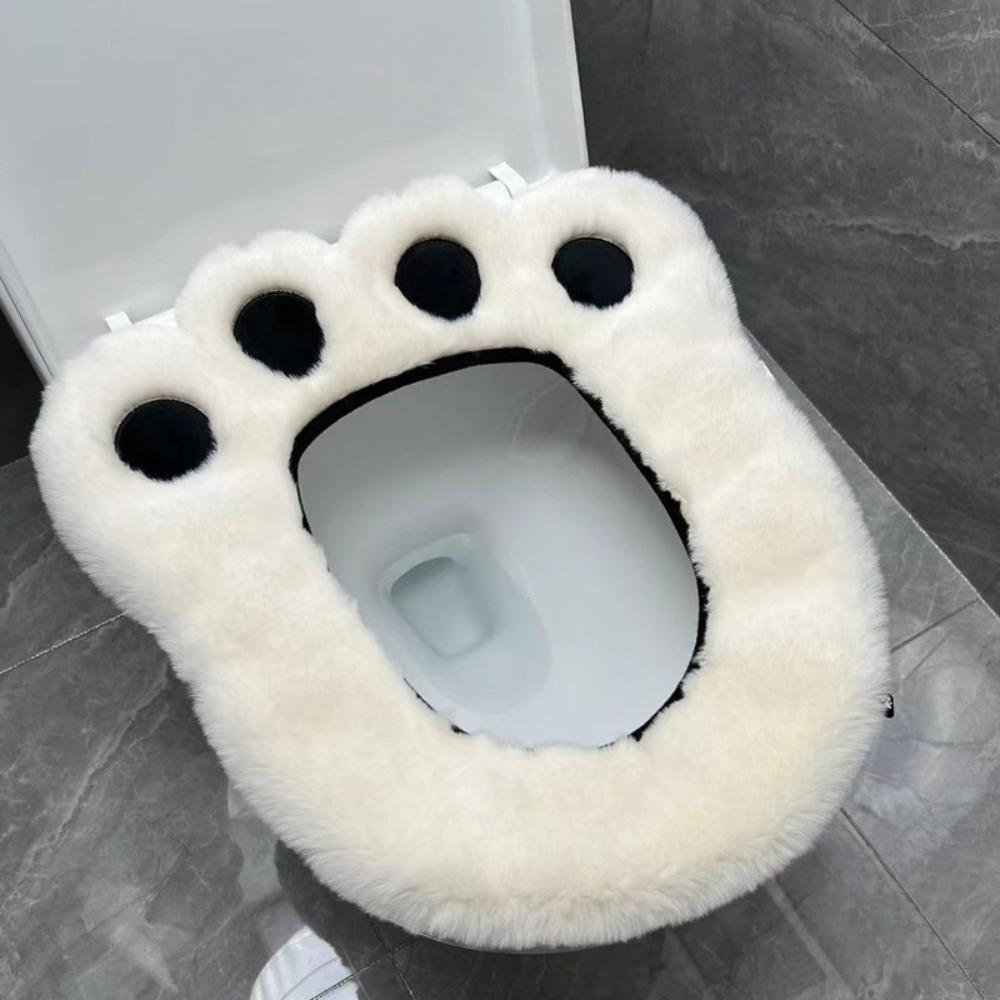 Winter Toilet Seat Cover Universal Toilet Seat Cushion Cartoon Cute Bear Paw Adhesive Pad for Home Use Toilet Set Accessories