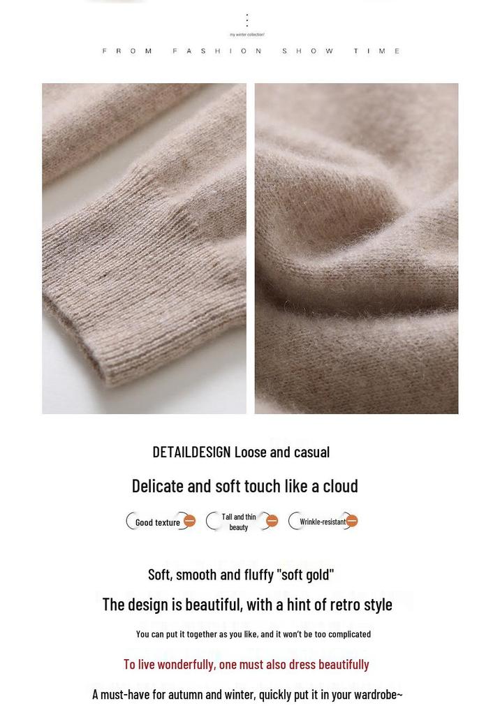 Women's High Neck Cashmere Sweater - Autumn/Winter Loose Knit Plus Size Pullover