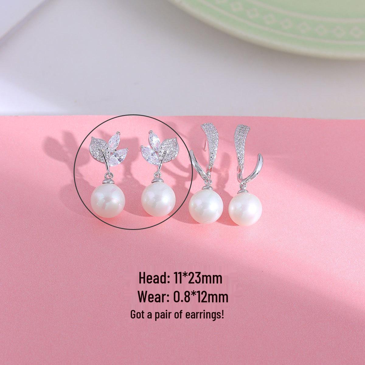 Light Luxury Zirconia Leaf Pearl Earrings with Gold-Plated 925 Silver Studs Real Gold Plated, Long-lasting Color Retention