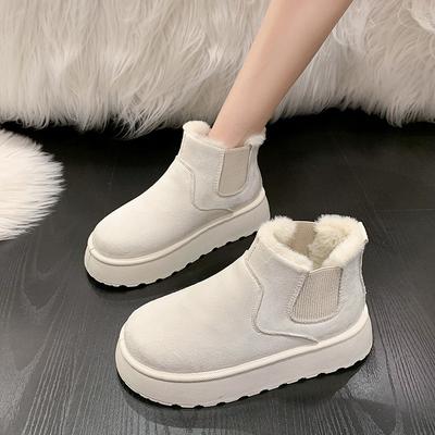 Snow Boots Women's Winter Warm Student Large Size Cotton Shoes Women's Shoes New Solid Color Elastic Mouth Flat Bottom Short Cotton Boots