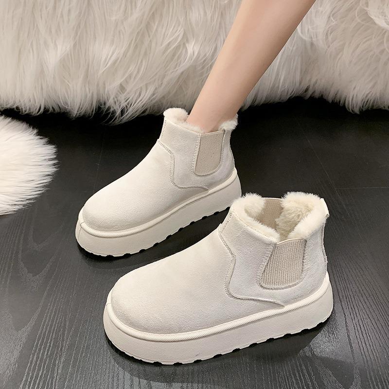 Snow boots women's winter warm student large size cotton shoes women's shoes new solid color elastic mouth flat bottom short cotton boots