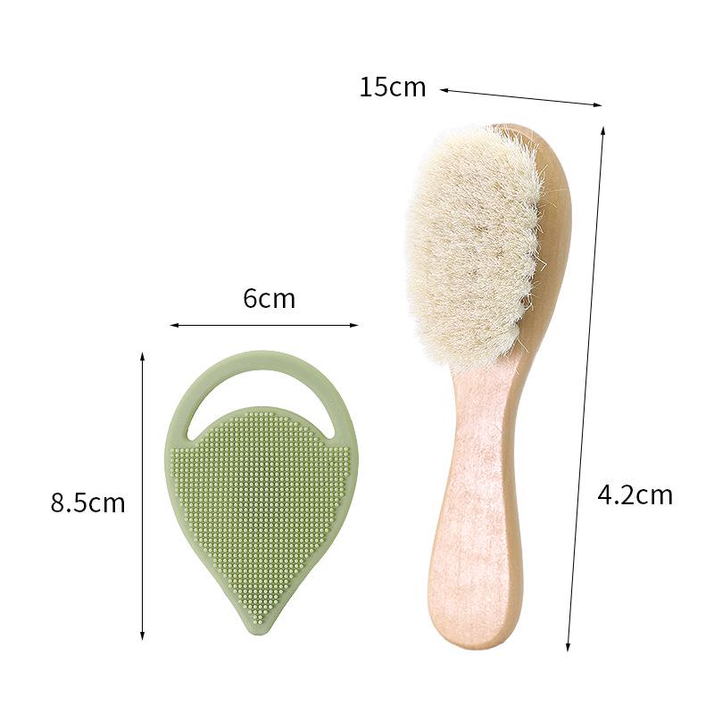 Baby Massage & Cleaning Set: Beechwood, Wool, Pearwood Brushes & Combs