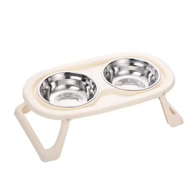 Foldable Cat Bowl Double Pet Bowl Stainless Steel Puppy Dog Feeder Water Food Bowl With Stand Feeding Dish Drinker Pets Supplies