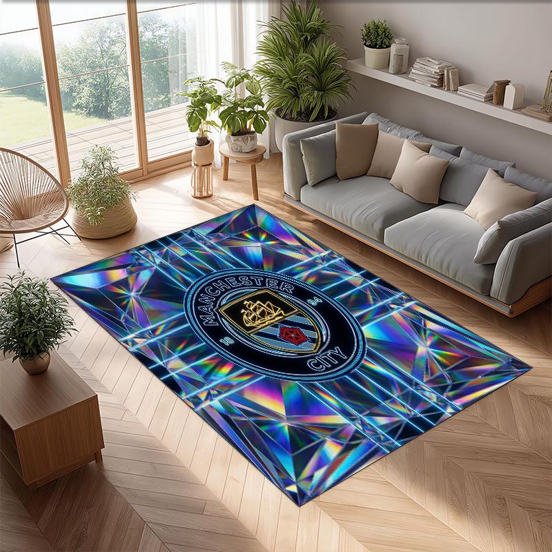Manchester City Printed Flannel Area Rug Non Slip Soft Polyester Floor Carpet Indoor Decor Mat for Bedroom Living Room Sofa