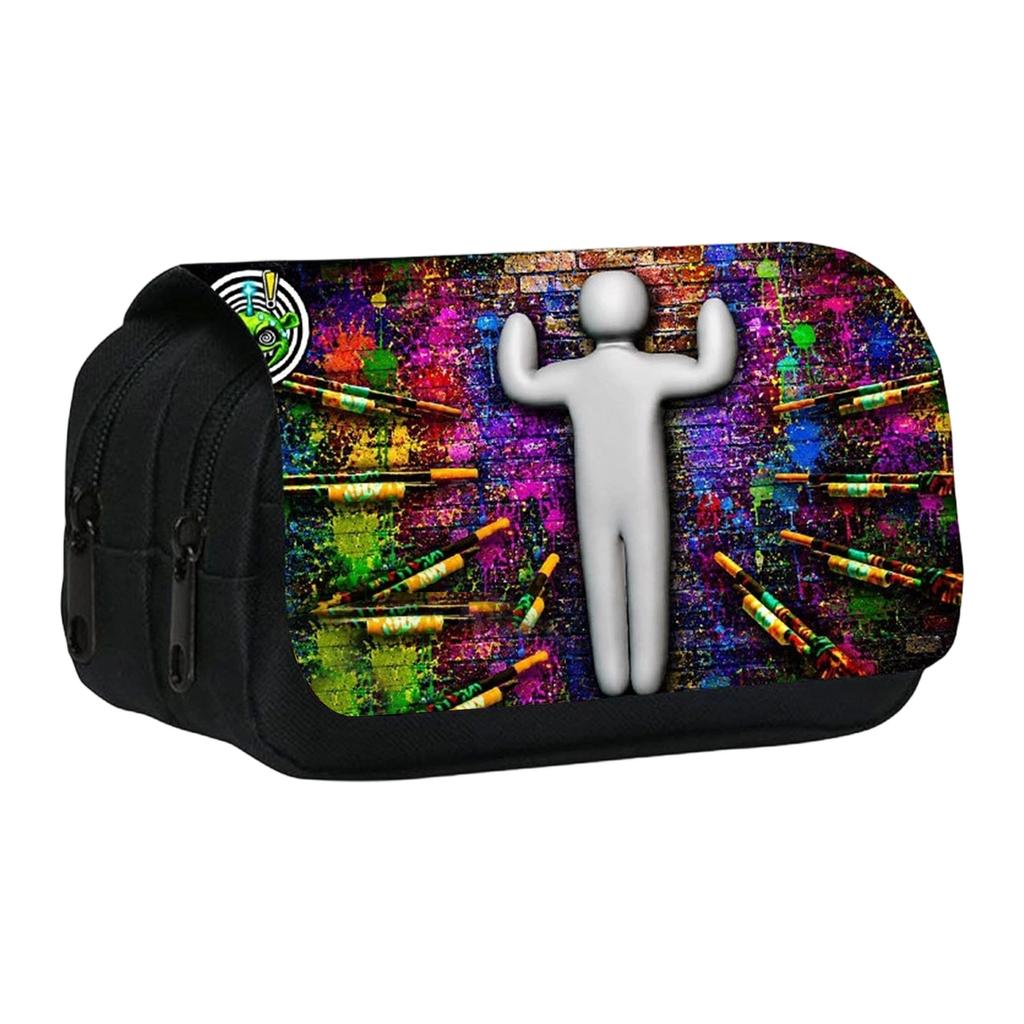 Printed Double-Layer Pencil Case for Students, Large Capacity Stationery for Pens and Pencils