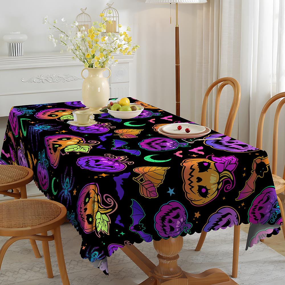 Halloween Bat Spider Web Pumpkin Party Home Waterproof Tablecloth, Holiday Decoration Home Dining Table Tablecloth