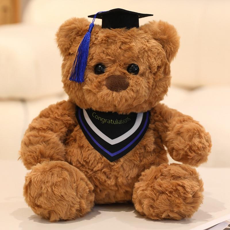 22cm Brown Teddy Bear Doll Graduation Bachelor Doctor Cartoon Animal Plush Toy Celebrating Souvenir Classmate Gift