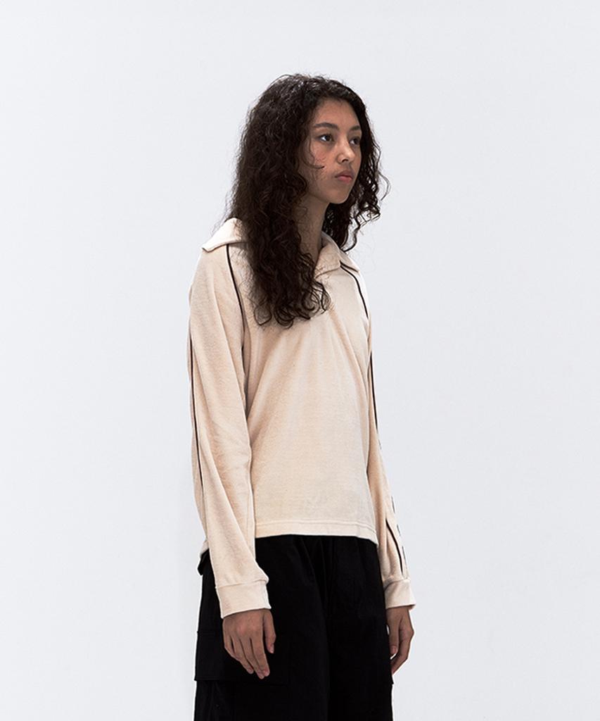 ERER Velor Piped Collar Tee Cream