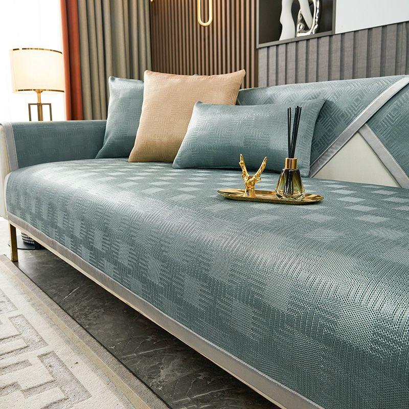 

2025 New Ice Silk Sofa Cushion Summer Mat Non-Slip Summer Fabric Leather Solid Simple Modern Sofa Cover Towel Know Summer-Green 45*45cm pillow case