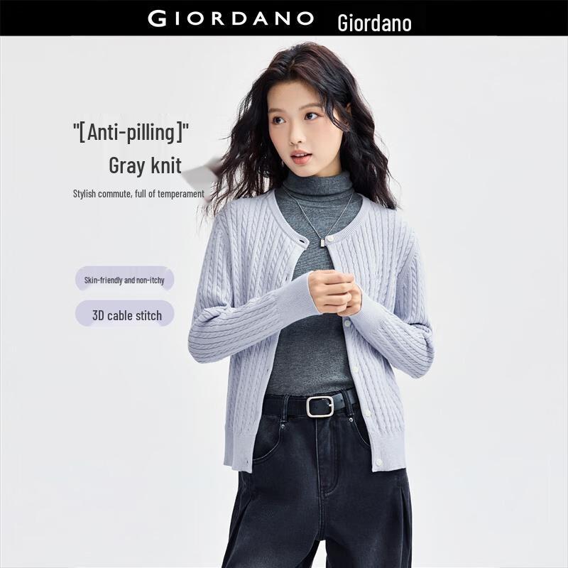 Giordano Women's Anti-Pilling Combed Cotton Round Neck Cable Knit Sweater