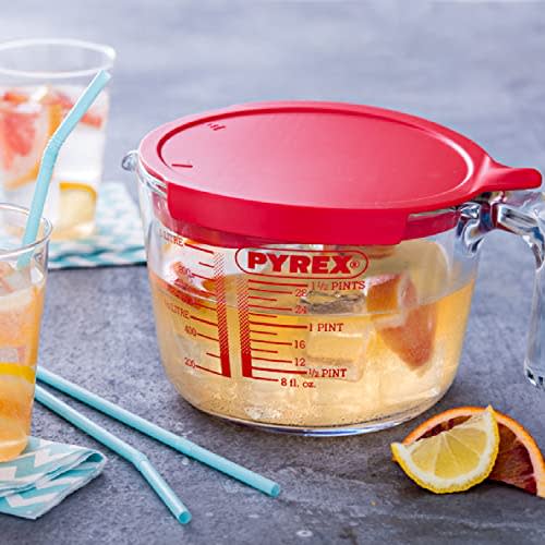 Synergy Trading Pyrex Measuring Cup with Lid and Handle, Heat-Resistant, 1.0L, Red