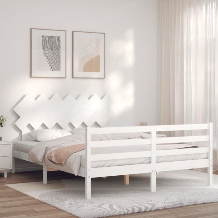 VidaXL Cadre de lit avec tête de lit blanc 140x190 cm bois massif 3195267