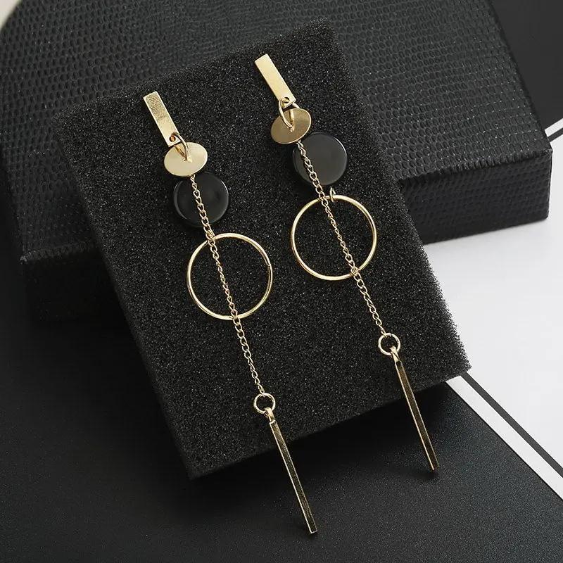 Geometry kerek, hosszú leejtős fülbevaló nőknek akril Statement Dangle fülbevaló ezüst arany színű vintage fülbevaló parti ékszer