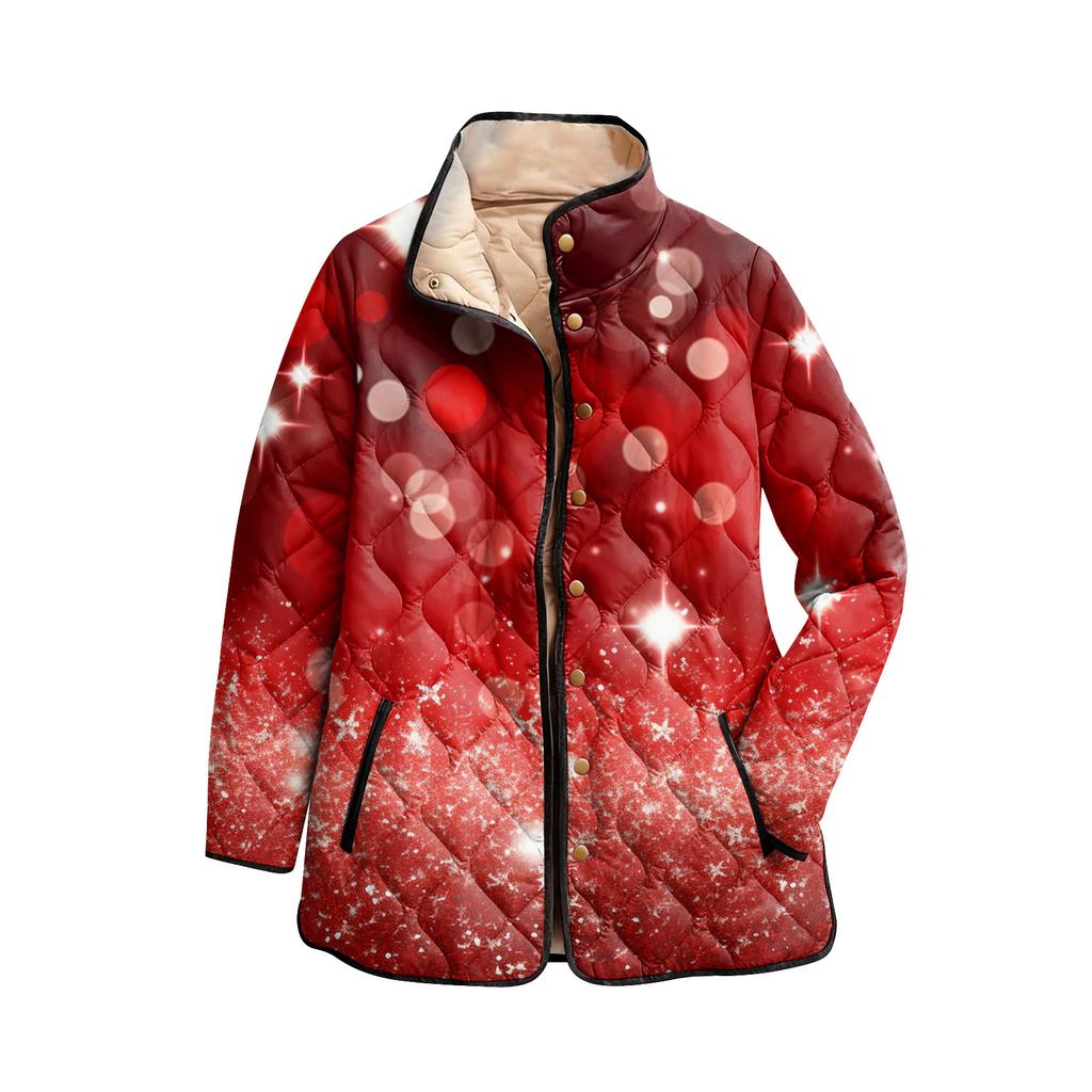 Women's Floral Print Stand Up Collar Pleated Cotton Long Sleeved Button Cotton Jacket