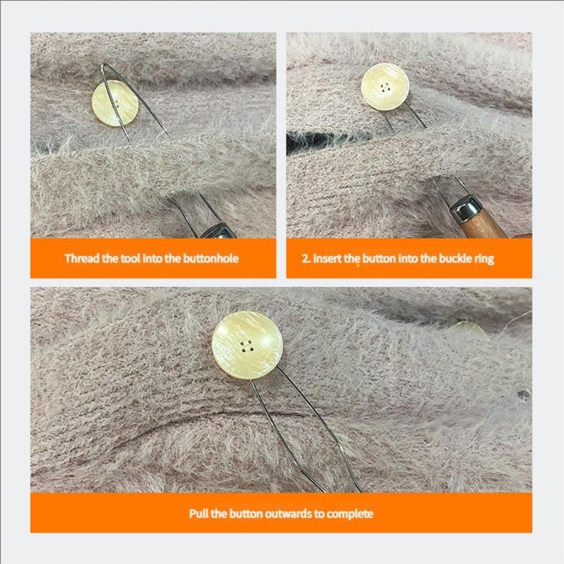 Stainless Steel Button Hook with Wooden Handle Buttons Aid Button Assist Device for Shirts Dresses Cardigans Collars
