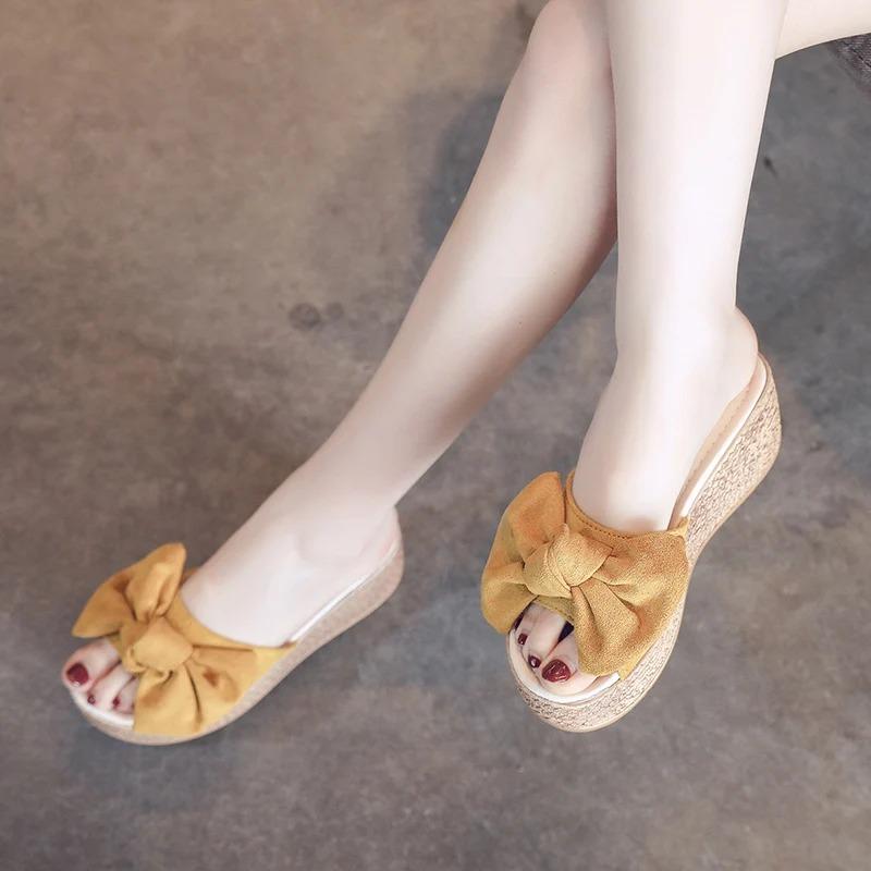 Fashion Women Slippers 2024 New Sweet Butterfly Dew Toes Summer Sexy Flower High Heel Women Slide Wedge Shoes
