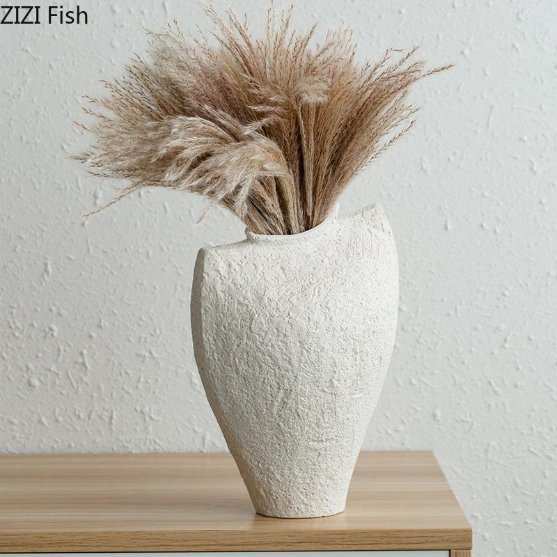 Creative Retro White Ceramic Vase Minimalism Flower Pots Desk Decoration Flowers Arrangement Floral Vases Room Aesthetic Decor