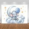 Cartoon Elephant Flower Photography Backdrop Kids Birthday Party Decor Background Baby Shower Supplies Newborn Photo Shoot Props