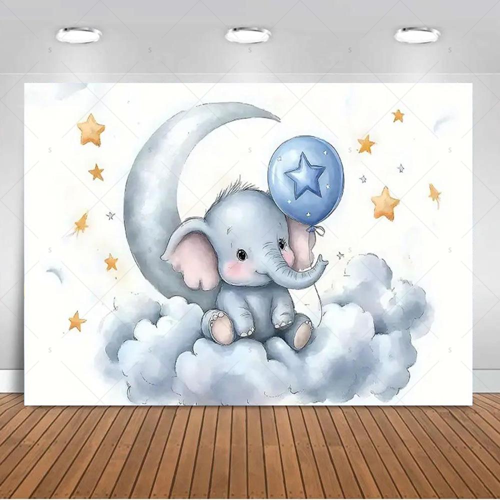 Cartoon Elephant Flower Photography Backdrop Kids Birthday Party Decor Background Baby Shower Supplies Newborn Photo Shoot Props