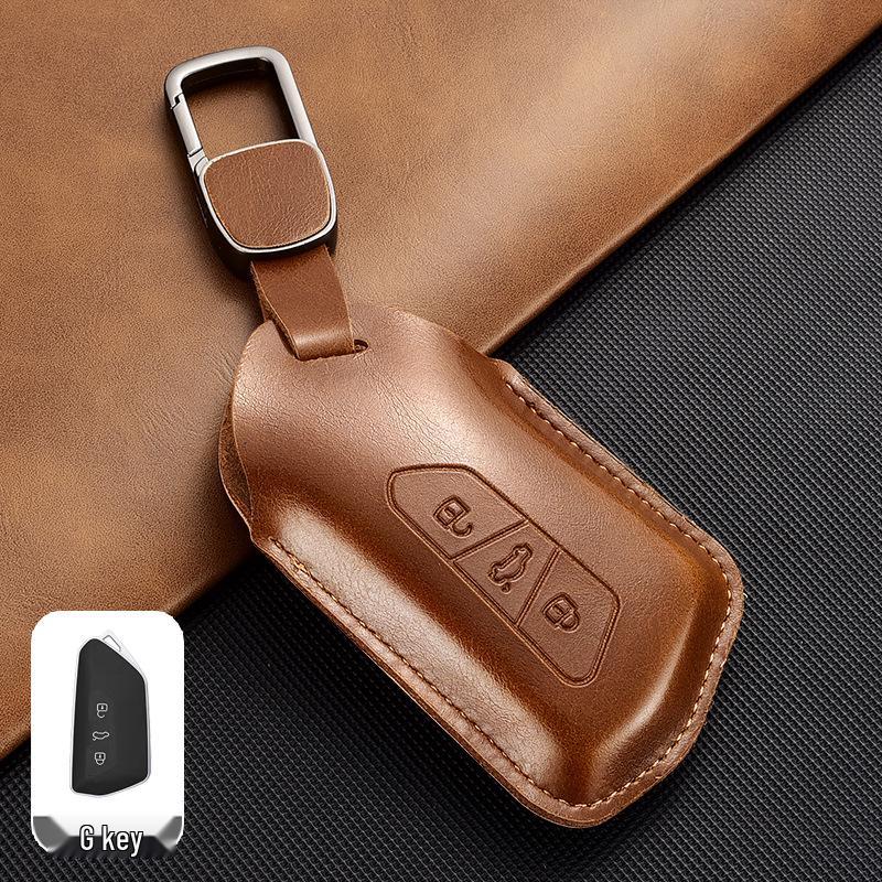Leather Key Case for Volkswagen Models: T-Cross, Lavida, Lamando, Bora, Tiguan, Sagitar, Polo, Magotan, Passat, Tharu