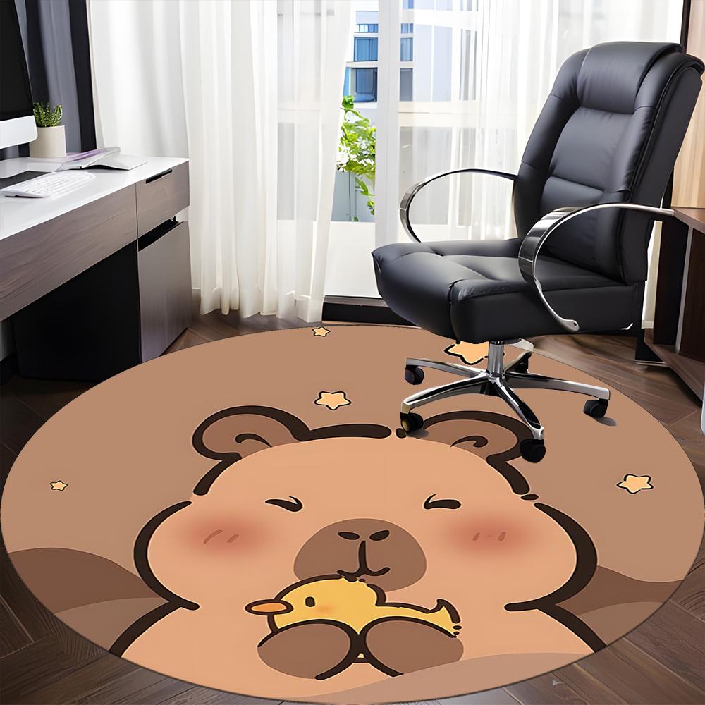 1PC Capybara Office Round Area Rug, Indoor Mat Suitable ForOffice, Under Office Chairs Bedroom Living Room Home Decor, Room Deco, D019