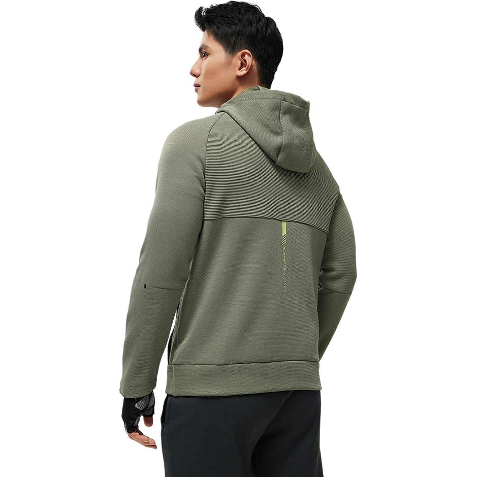 Li Ning Fitness Series Solid Color Outdoor Casual Sports Zipper Hooded Fleece Long Sleeve Jacket Men Jackets Mixed-Color Smoke-Green AWDU069-3