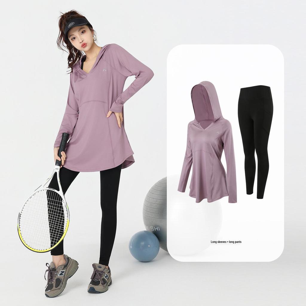 2026 Fashion Plus Size Women's Hooded Yoga & Sports Set - Long Sleeve for Spring/Autumn