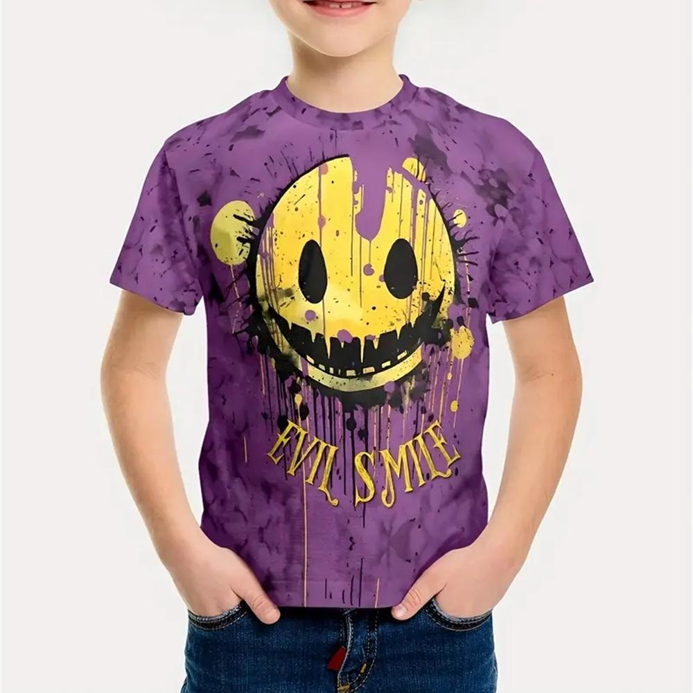 Letní trička pro chlapce s 3D potiskem kreslených obrázků, pohodlná, s kulatým výstřihem, krátkým rukávem, venkovní oblečení pro děti