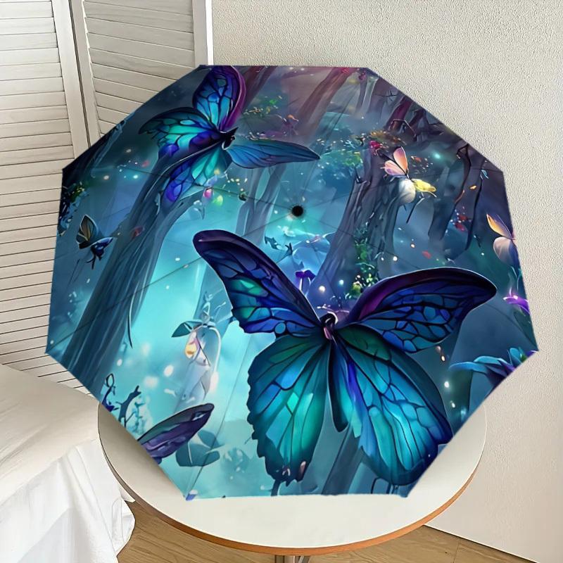 1pc Enchanted Forest Butterflies Umbrella with Plastic Handle,Suitable for All Seasons Home Travel Outdoor UmbrellaDD159